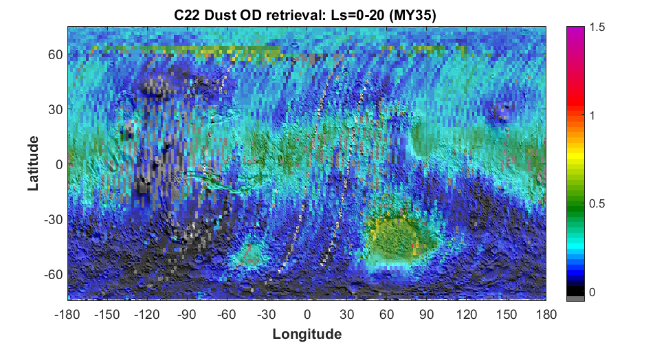 Example of the spatial distribution of dust column opacity 