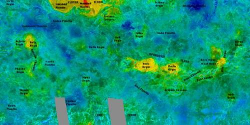 Venus radarbeelden hoogten kaart