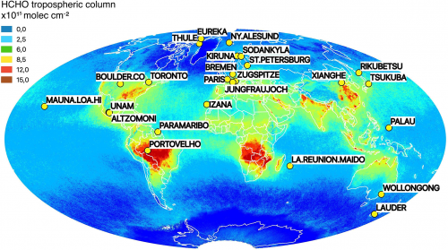 world map ground-based FTIR stations and HCHO data