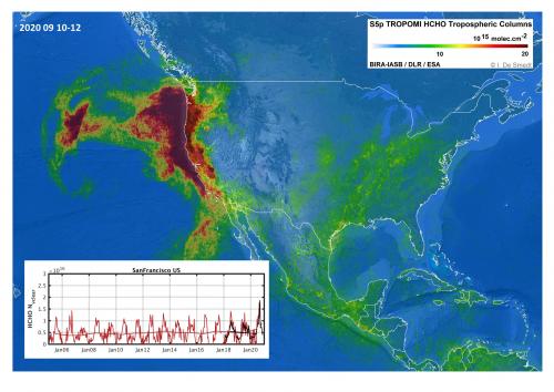 HCHO-emissies bosbranden Californië (VS) Kaart