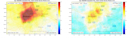 Troposferische kolom stikstofdioxide (NO2) kaart Brussel