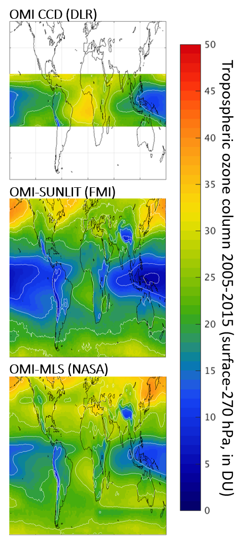 Tropospheric ozone column maps
